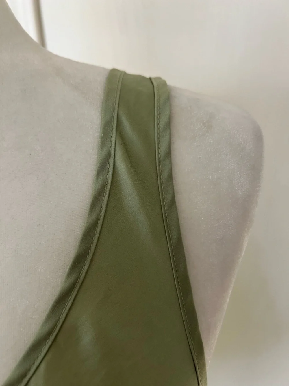 Sage Olive Green Lace-Hem V Drop Waist Mini Dress - Picture 5 of 13